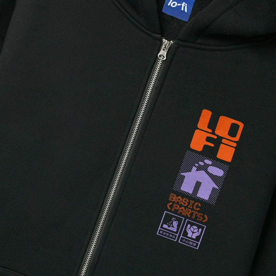 Fleece LO-FI | Lo-Fi Basic Parts Zip-Thru Hood - Black