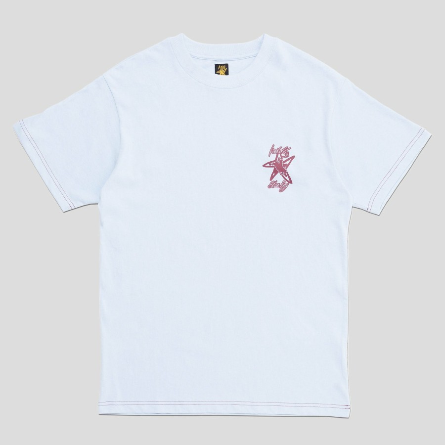 Tees Hoddle X Stan Ray | Hoddle & Stan Ray "Lone Rider" Tee Pale Blue/Burgundy