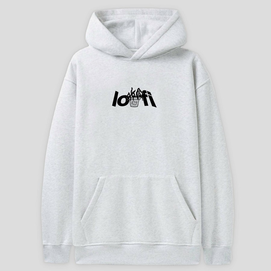 Fleece LO-FI | Lo-Fi Plant Logo Pullover Hood - Ash Grey