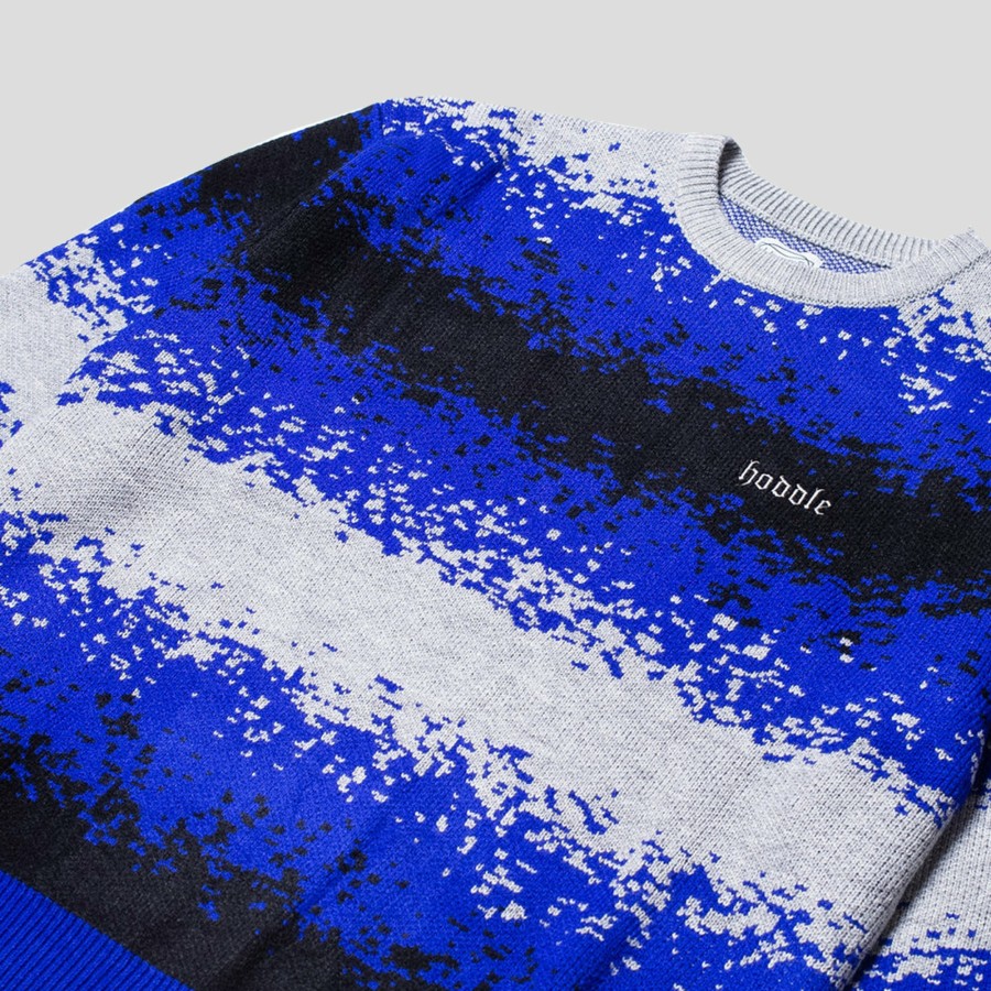 Fleece HODDLE | Hoddle Spray Distorted Stripe Knit - Blue / Grey / Black