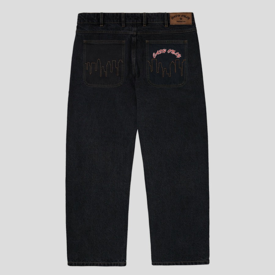 Pants Cash Only | Cash Only Logo Baggy Denim Jeans - Washed Black