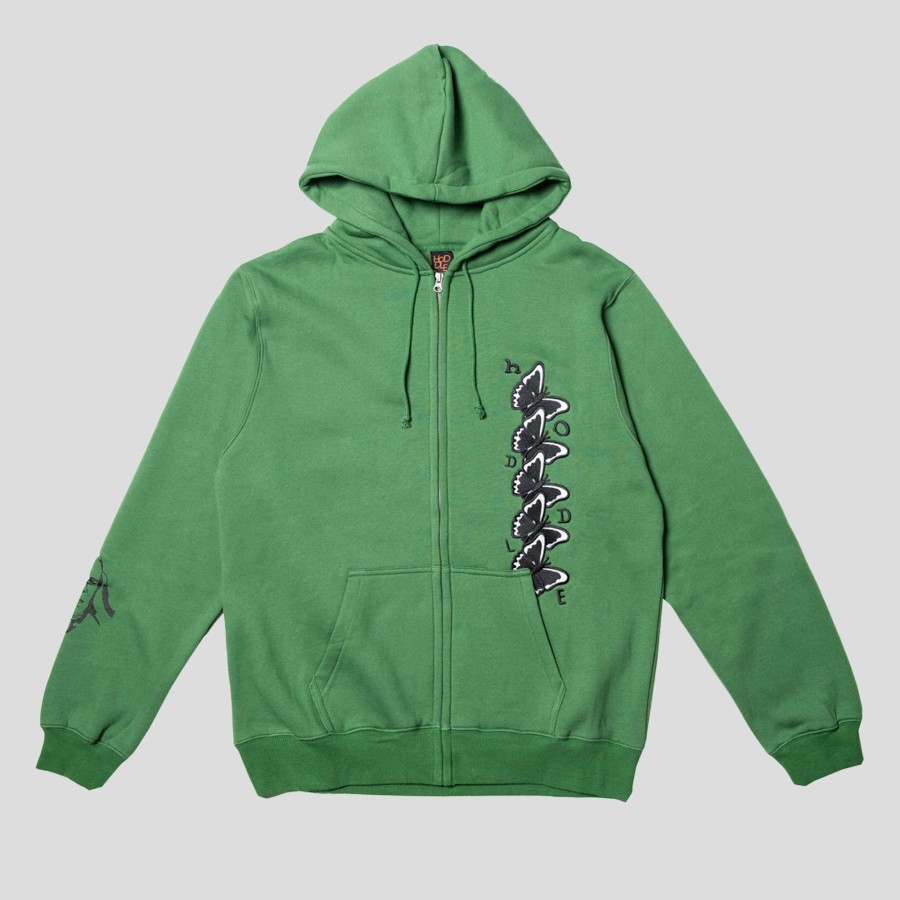 Fleece HODDLE | Hoddle Butterfly Zip Up Hoodie - Forest Green