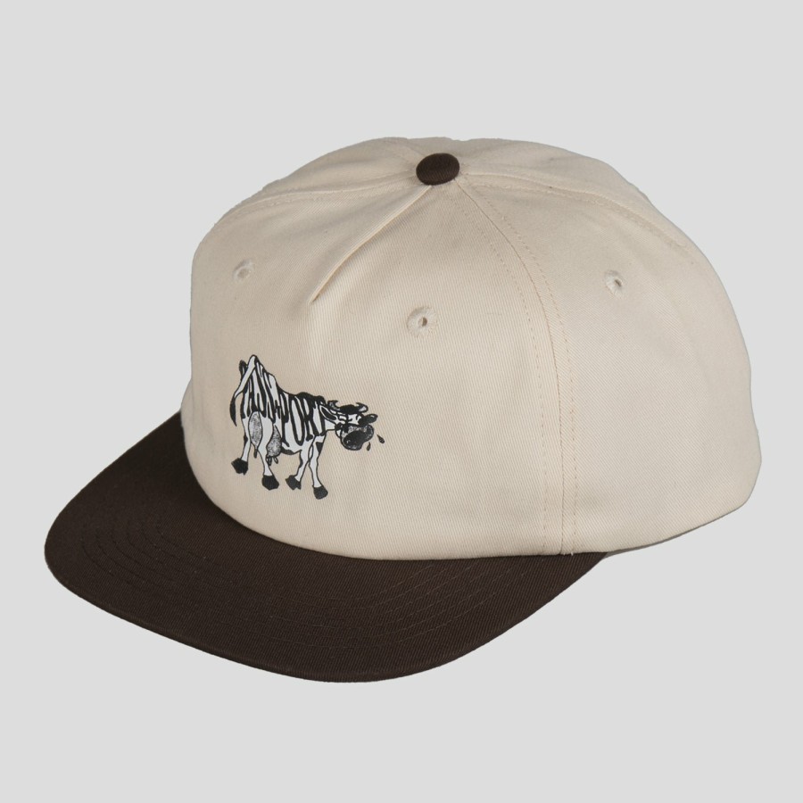 Headwear PASS~PORT | Pass~Port Crying Cow 5 Panel Cap - Off White / Choc