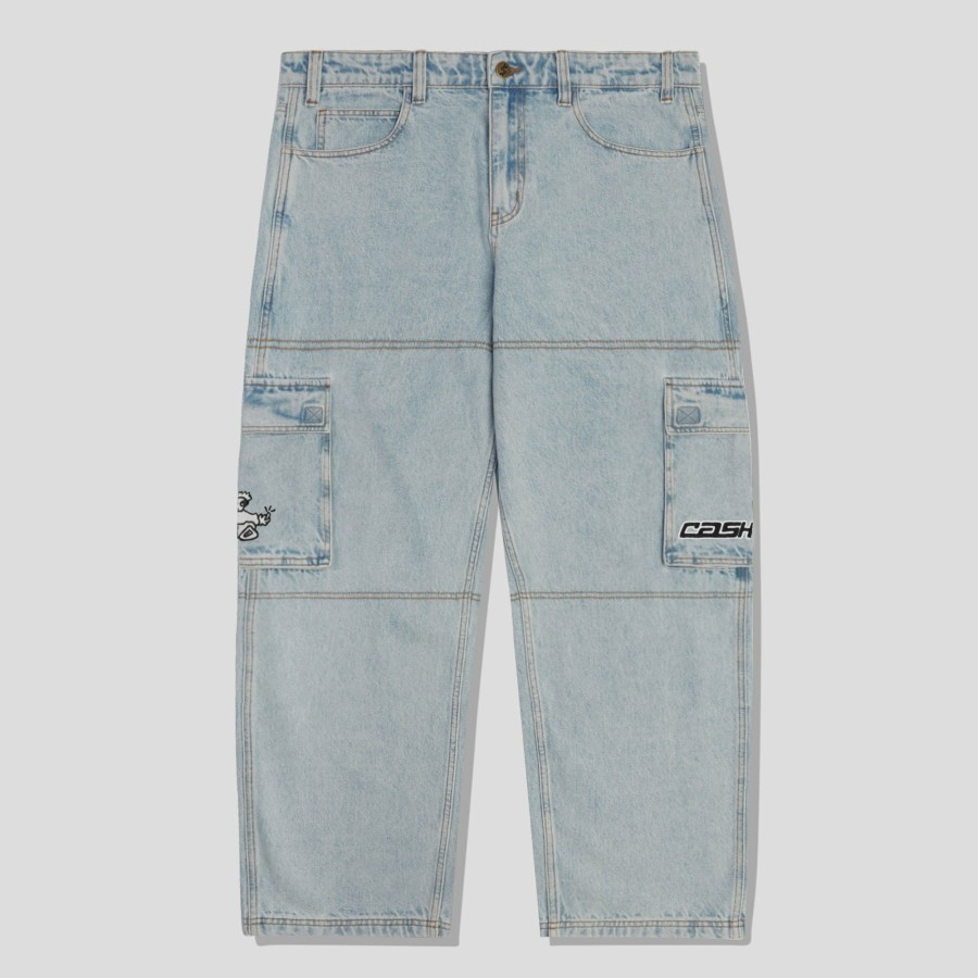 Pants Cash Only | Cash Only Aleka Cargo Jeans - Light Wash Blue