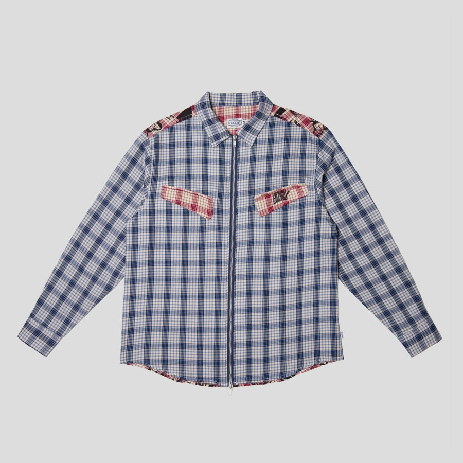 Shirts HODDLE | Hoddle Skyline Zip Up Flannel Shirt - Navy Plaid / Red Plaid