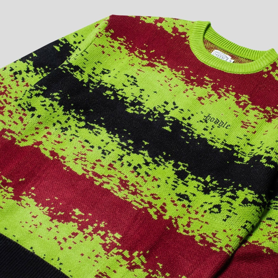 Fleece HODDLE | Hoddle Spray Distorted Stripe Knit - Green / Crimson / Black