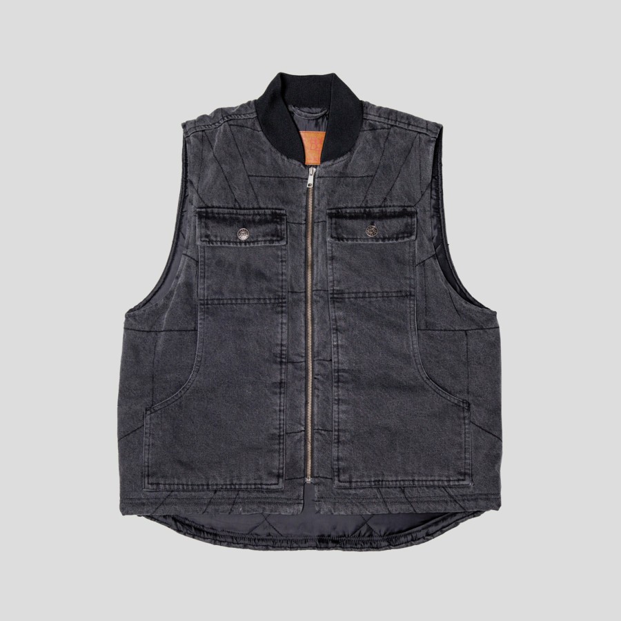 Jackets HODDLE | Hoddle Zip Up Carpenter Vest - Black Denim Wash