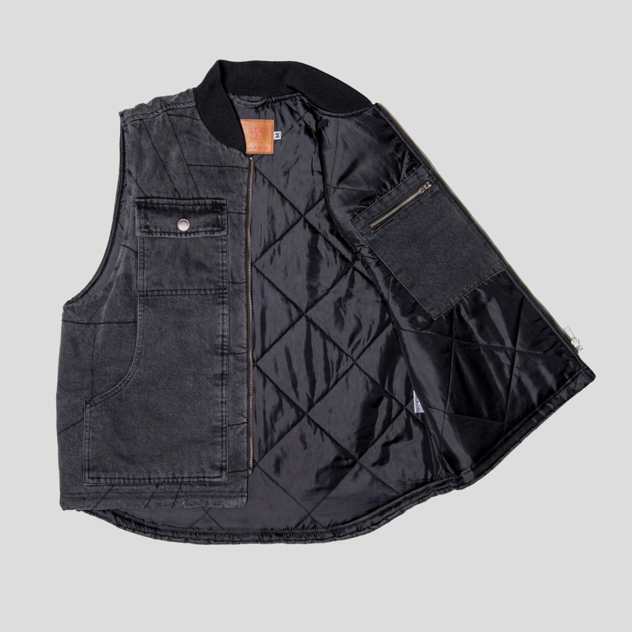 Jackets HODDLE | Hoddle Zip Up Carpenter Vest - Black Denim Wash