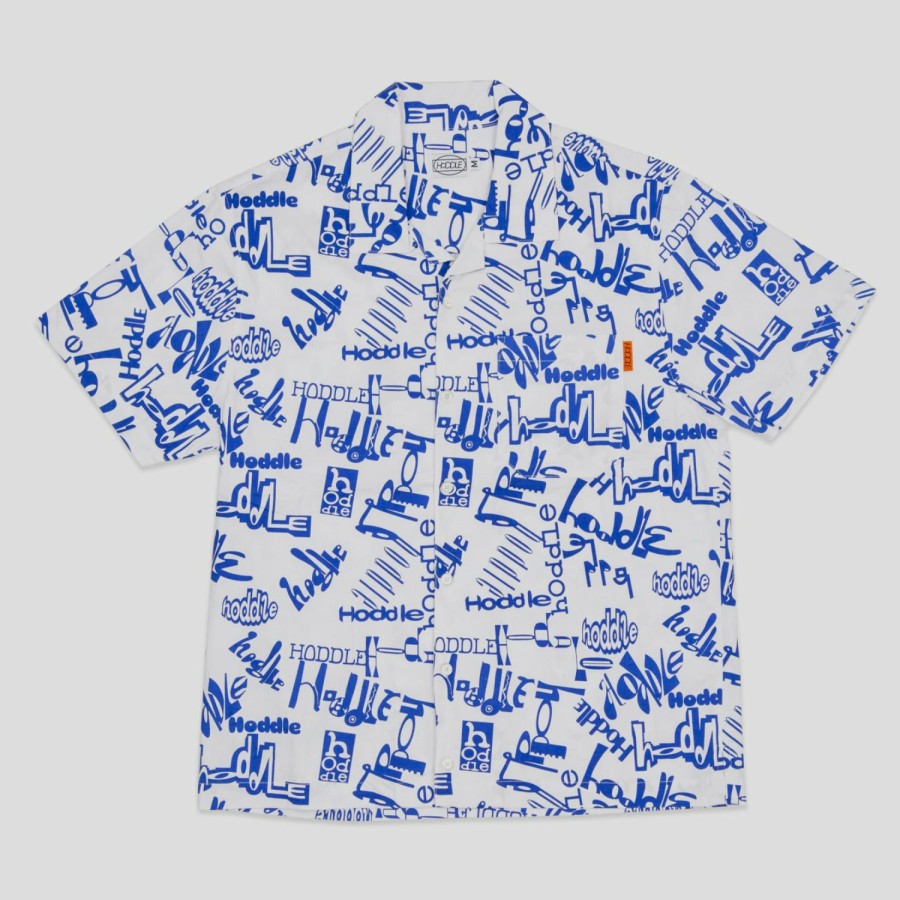 Shirts HODDLE | Hoddle "Scattered Logo" Camp Shirt White/Blue