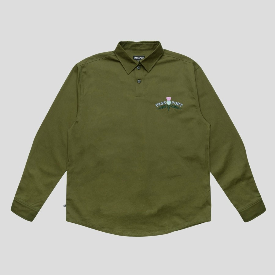 Shirts PASS~PORT | Pass~Port Thistle Embroidery Ag Shirt Long Sleeve - Moss